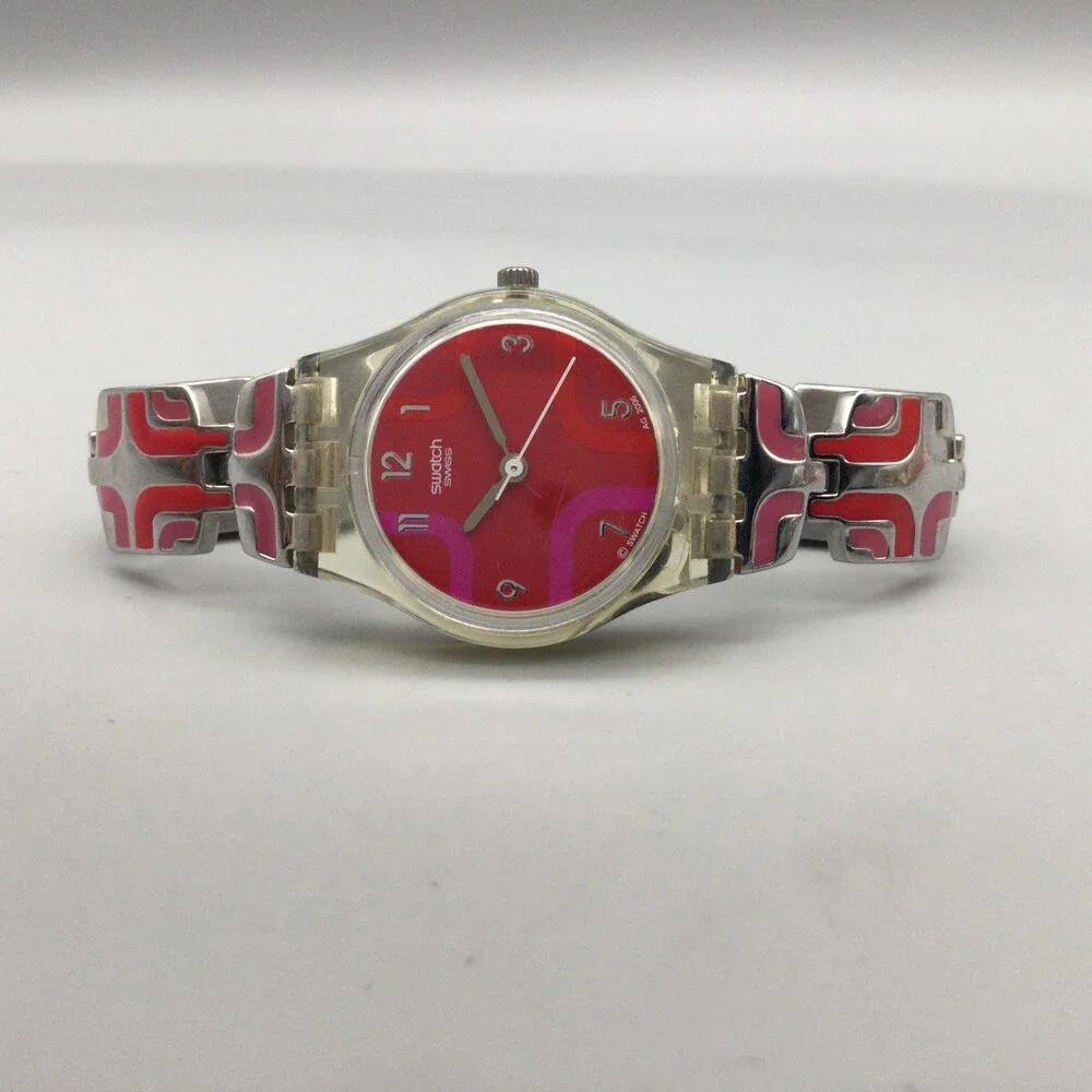 Swatch Candle Dinner Womens Watch 25mm Pink Dial Stainless Enamel New Battery 6